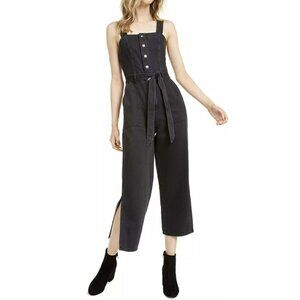 Oat Black Volcano Side Slit Denim Overalls Jumpsuit Sz 12 NWT